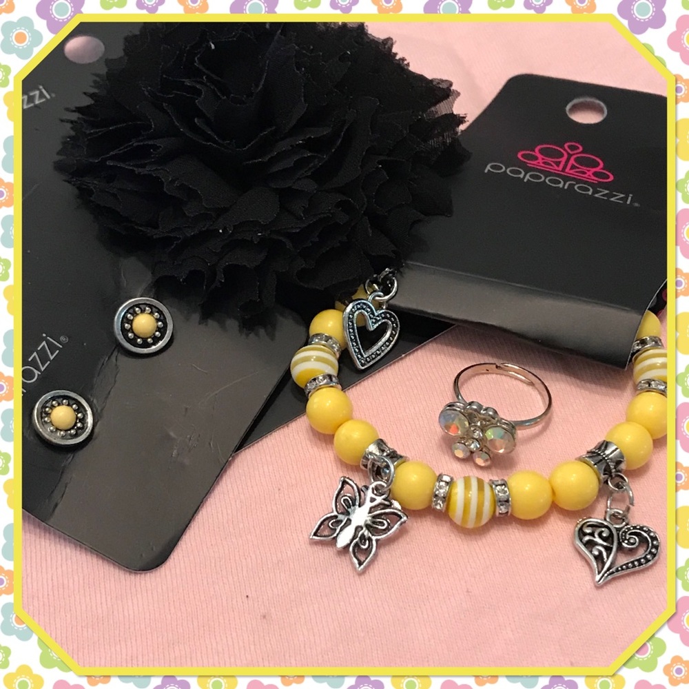 💛New💛Black Flower Clip Bracelet, Earrings & Ring